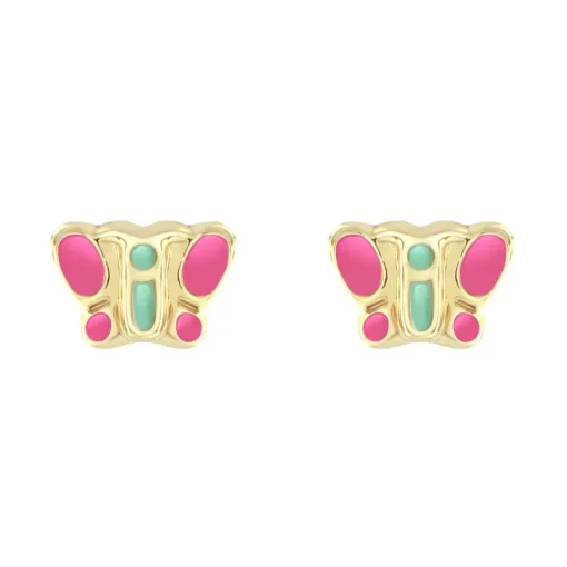 Boucles d'Oreilles Enfant Puces Papillons OR 750/1000 Jaune