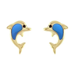 Boucles d'Oreilles Enfant Puces Dauphins OR 750/1000 Jaune