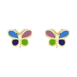 Boucles d'Oreilles Enfant Puces Papillons OR 750/1000 Jaune