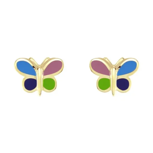 Boucles d'Oreilles Enfant Puces Papillons OR 750/1000 Jaune