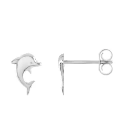Boucles d'Oreilles Enfant Puces Dauphins OR 750/1000 blanc