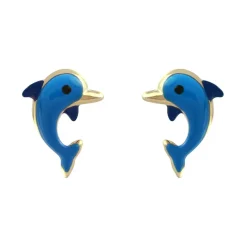 Boucles d'Oreilles Enfant Puces Dauphins OR 375/1000 Jaune
