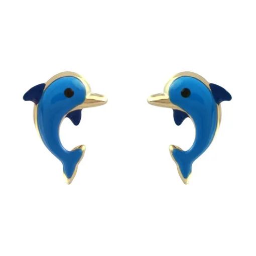 Boucles d'Oreilles Enfant Puces Dauphins OR 375/1000 Jaune