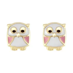 Boucles d'Oreilles Enfant Puces Hiboux OR 750/1000 Jaune