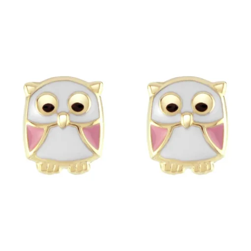 Boucles d'Oreilles Enfant Puces Hiboux OR 750/1000 Jaune