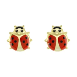 Boucles d'Oreilles Enfant Puces Coccinelles OR 375/1000 Jaune