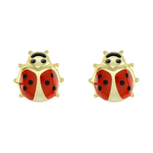Boucles d'Oreilles Enfant Puces Coccinelles OR 375/1000 Jaune