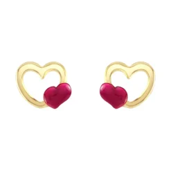 Boucles d'Oreilles Enfant Puces Coeurs OR 375/1000 Jaune