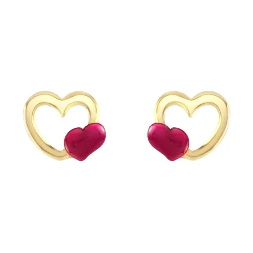 Boucles d'Oreilles Enfant Puces Coeurs OR 375/1000 Jaune