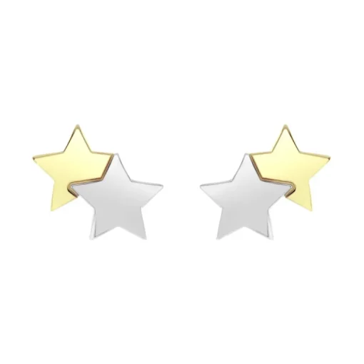 Boucles d'Oreilles Enfant Puces OR 375/1000 Bicolore Etoiles