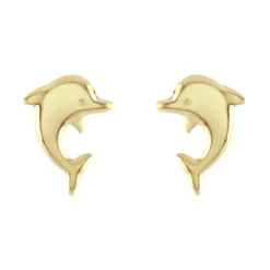 Boucles d'Oreilles Enfant Puces Dauphins OR 375/1000 Jaune