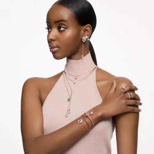 Boucles d'Oreilles Femme Pendantes Swarovski Una Angelic Doré Rose et Cristaux 5638769