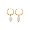 Boucles d'Oreilles Femme Anneaux EDORA COLLECTION HARMONY Plaqué Or Quartz Rose