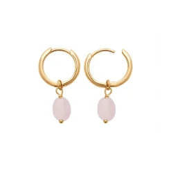 Boucles d'Oreilles Femme Anneaux EDORA COLLECTION HARMONY Plaqué Or Quartz Rose