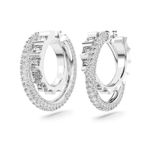 Boucles d'Oreilles Femme Anneaux SWAROVSKI ROTA Métal Rhodié Blanc