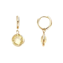 Boucles d'Oreilles Femme Anneaux GO MADEMOISELLE VERRE TEINTE JAUNE Plaqué Or