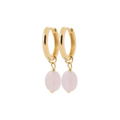 Boucles d'Oreilles Femme Anneaux EDORA COLLECTION HARMONY Plaqué Or Quartz Rose