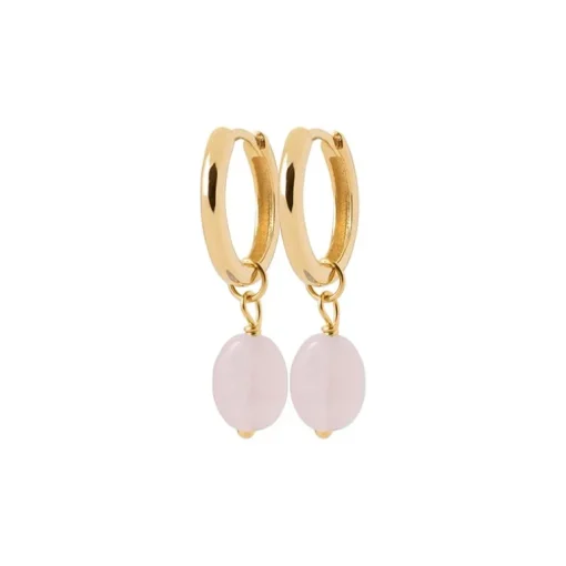 Boucles d'Oreilles Femme Anneaux EDORA COLLECTION HARMONY Plaqué Or Quartz Rose
