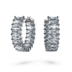 Boucles d'Oreilles Femme Anneaux SWAROVSKI MATRIX Métal Plaqué Ruthénium