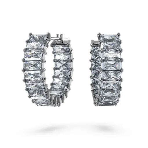 Boucles d'Oreilles Femme Anneaux SWAROVSKI MATRIX Métal Plaqué Ruthénium