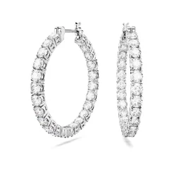 Boucles d'Oreilles Femme Anneaux SWAROVSKI MATRIX Métal Rhodié Blanc