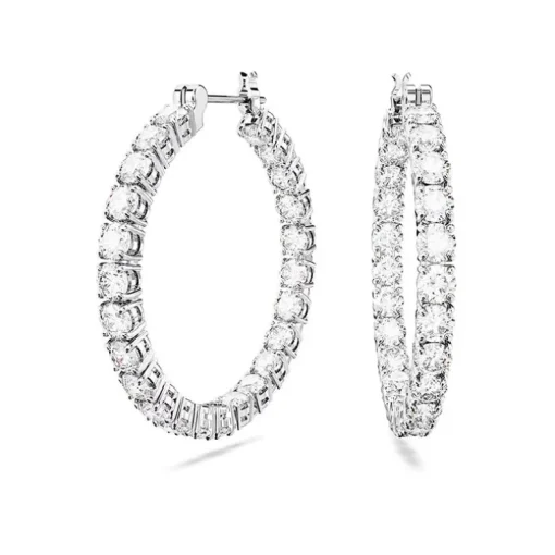 Boucles d'Oreilles Femme Anneaux SWAROVSKI MATRIX Métal Rhodié Blanc