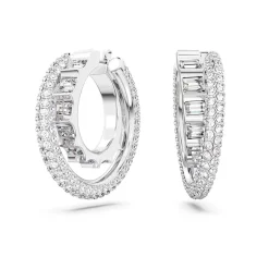 Boucles d'Oreilles Femme Anneaux SWAROVSKI ROTA Métal Rhodié Blanc