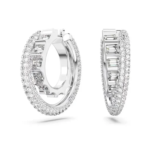 Boucles d'Oreilles Femme Anneaux SWAROVSKI ROTA Métal Rhodié Blanc