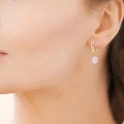 Boucles d'Oreilles Femme Anneaux EDORA COLLECTION HARMONY Plaqué Or Quartz Rose