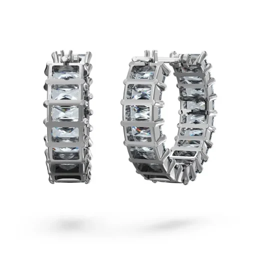 Boucles d'Oreilles Femme Anneaux SWAROVSKI MATRIX Métal Plaqué Ruthénium