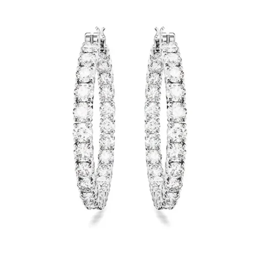 Boucles d'Oreilles Femme Anneaux SWAROVSKI MATRIX Métal Rhodié Blanc