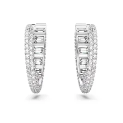 Boucles d'Oreilles Femme Anneaux SWAROVSKI ROTA Métal Rhodié Blanc