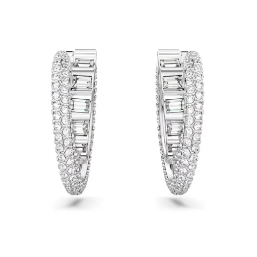 Boucles d'Oreilles Femme Anneaux SWAROVSKI ROTA Métal Rhodié Blanc