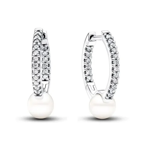 Boucles d'Oreilles Femme Créoles Pandora Timeless Perle de Culture d'Eau Douce Traitée & Pavé 293171C01