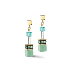 Boucles d'Oreilles Femme CŒUR DE LION GEOCUBE® ICONIC PRECIOUS VERT-TURQUOISE Acier Doré