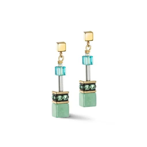 Boucles d'Oreilles Femme CŒUR DE LION GEOCUBE® ICONIC PRECIOUS VERT-TURQUOISE Acier Doré