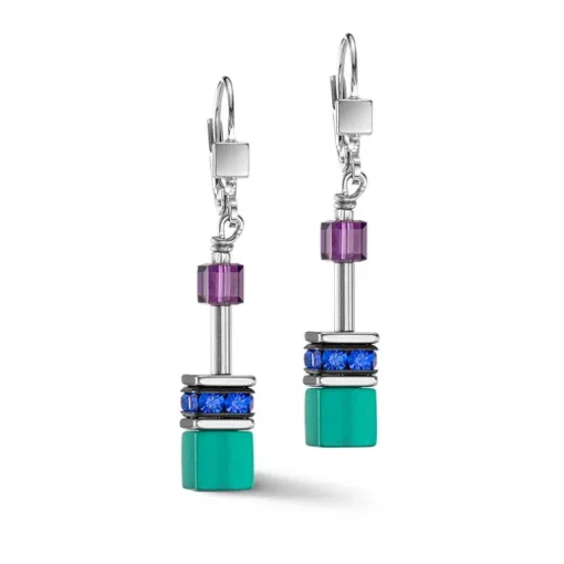 Boucles d'Oreilles Femme COEUR DE LION GEOCUBE® ICONIC TURQUOISE MAUVE Acier Inoxydable