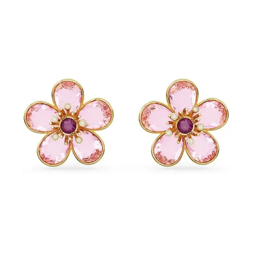 Boucles d'Oreilles Femme Clous SWAROVSKI FLORERE ROSE Plaqué Ton Or