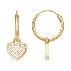 Boucles d'Oreilles Femme Créoles Coeurs PLAQUE OR Jaune et Oxydes