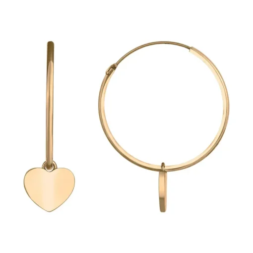 Boucles d'Oreilles Femme Créoles Coeurs PLAQUE OR Jaune