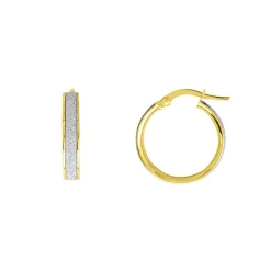 Boucles d'Oreilles Femme Créoles OR 375/1000 Jaune et Glitter