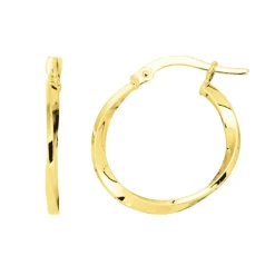 Boucles d'Oreilles Femme Créoles Torsadées OR 375/1000 Jaune