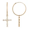 Boucles d'Oreilles Femme Créoles Croix PLAQUE OR Jaune et Oxydes