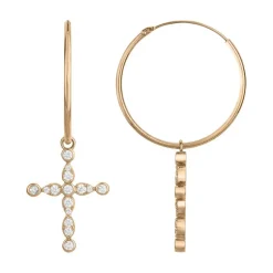 Boucles d'Oreilles Femme Créoles Croix PLAQUE OR Jaune et Oxydes