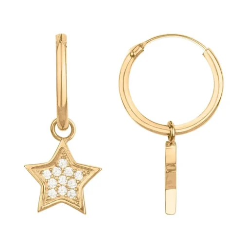 Boucles d'Oreilles Femme Créoles Etoiles PLAQUE OR Jaune et Oxydes