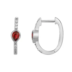 Boucles d'Oreilles Femme Créoles EDORA ARGENT 925/1000 et Spinelles rouges 70400666