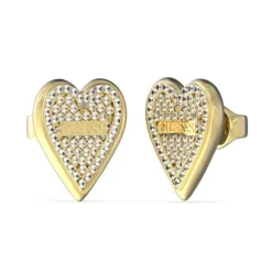 Boucles d'Oreilles Femme Coeur Guess Bijoux Acier Doré et Strass JUBE03251JWYG