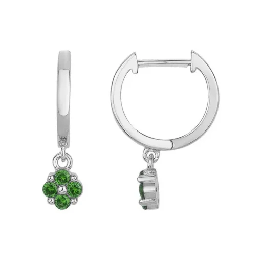 Boucles d'Oreilles Femme Créoles ARGENT 925/1000 et Spinelles Vertes EDO70400686