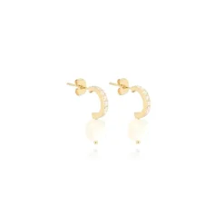 Boucles d'Oreilles Femme Créoles ZAG Bijoux Acier Doré et Nacre SEC15220-01SEL