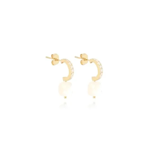 Boucles d'Oreilles Femme Créoles ZAG Bijoux Acier Doré et Nacre SEC15220-01SEL